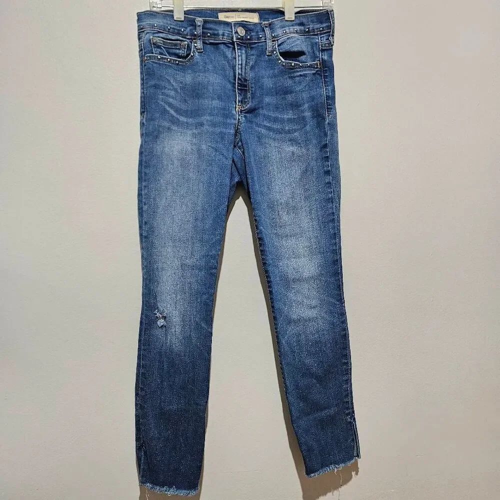 Gap True Skinny Ankle High Rise Denim Jeans Distressed Womens Size 29R
